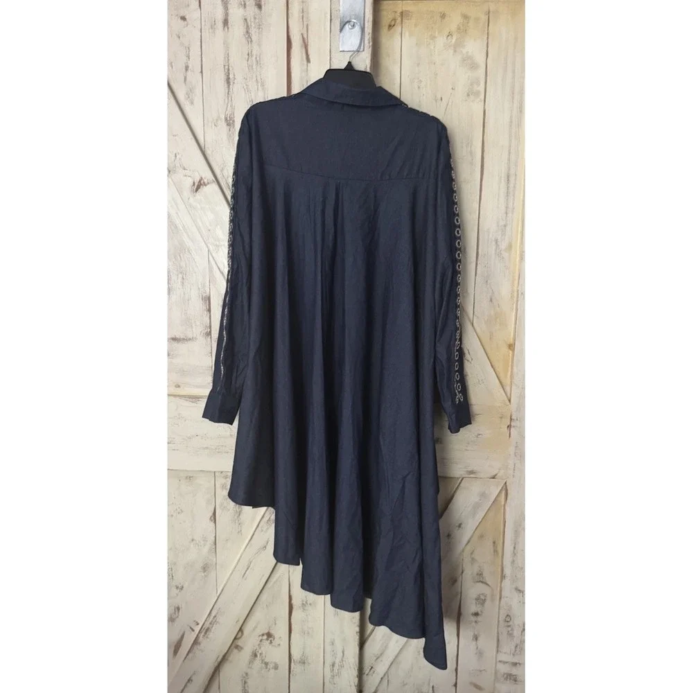CQ By CQ Asymmetrical 100% Cotton Denim Button Down Tunic Dress Eyelet Sleeve XL - Picture 2 of 9